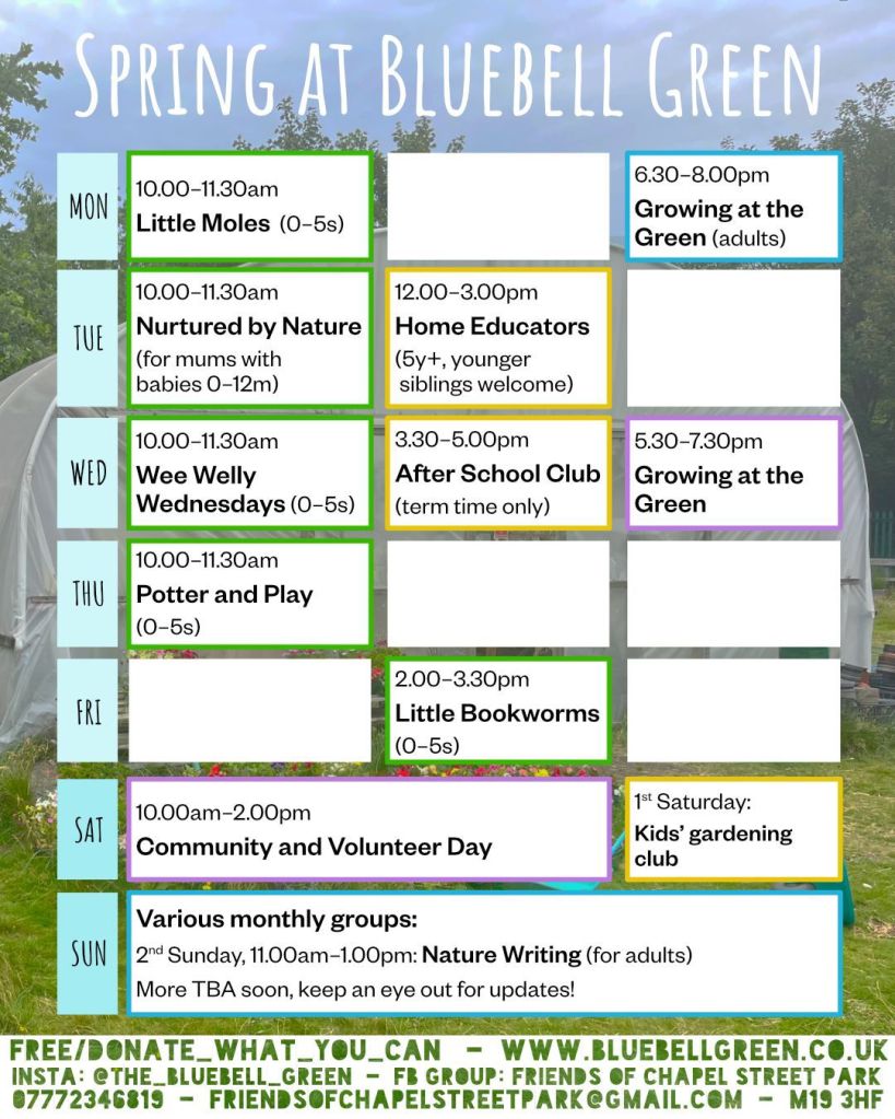 Visual timetable Spring timetable - see table below for the same information in accessible format